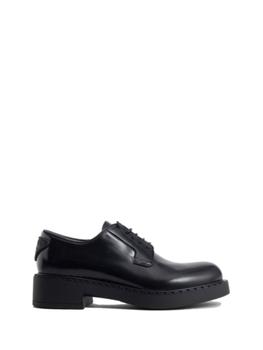 Prada | PRADA women's black leather brushed leather derby shoes商品图片,