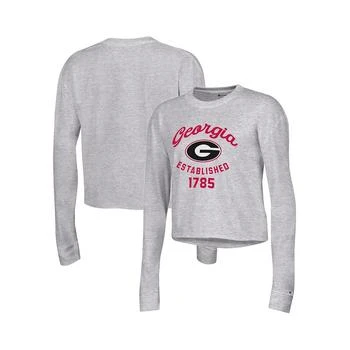 CHAMPION | Women's Gray Georgia Bulldogs Boyfriend Cropped Long Sleeve T-shirt 