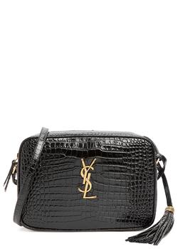 Yves Saint Laurent | Lou black crocodile-effect leather cross-body bag商品图片,
