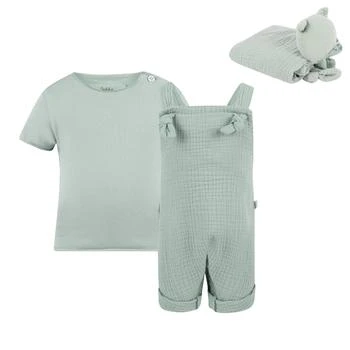 Teddy & Minou | Baby overall and t shirt and comforter toy set in aqua green,商家BAMBINIFASHION,价格¥951
