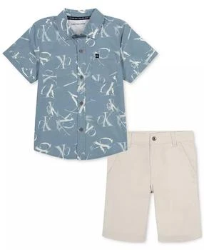 Calvin Klein | Little Boy Plaid Poplin Button-Front Shirt Twill Shorts Set,商家Macy's,价格¥114