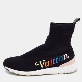 lv高帮鞋, [二手商品] Louis Vuitton | Louis Vuitton Black Knit Fabric Aftergame High-Top Sneakers Size 39商品图片 
