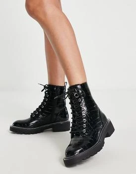 推荐River Island croc effect lace up boot in black商品