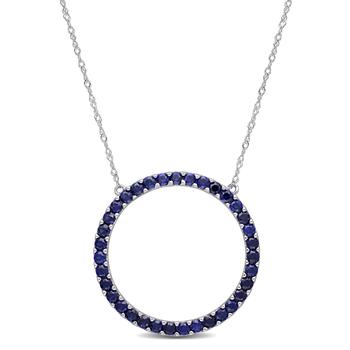 商品1 3/4 CT TGW Created Blue Sapphire Open Circle Pendant with Chain in 10K White Gold图片