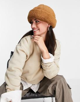 asos design, ASOS | ASOS DESIGN borg fisherman beanie in brown - BROWN商品图片 3.3折