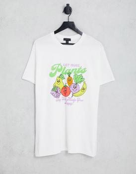 product New Look oversized t-shirt with eat more plants print in white image