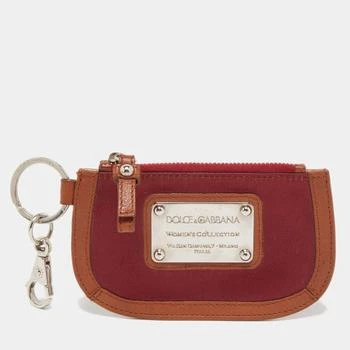 推荐Dolce & Gabbana Burgundy/Brown Satin and Leather Logo Plague Zip Purse商品