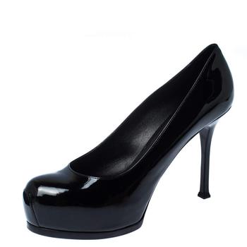 ysl高跟鞋推荐, [二手商品] Yves Saint Laurent | Saint Laurent Black Patent Leather Tribtoo Round Toe Pumps Size 40.5商品图片 2.4折