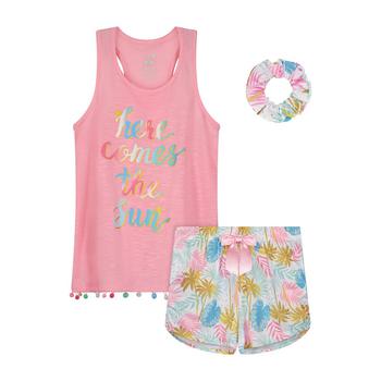 Sleep On It | Little Girls Tank Top and Shorts with Scrunchie Pajama Set, 3 Piece商品图片,6折×额外8折, 独家减免邮费, 额外八折