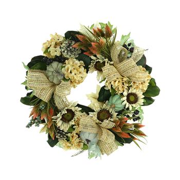 商品Fall Wreath w/ Sunflowers, Hydrangea and Thistle图片