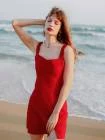 推荐Tanya红色立体抽象印花法式吊带连衣裙短款 Tanya Dress - Rose Red商品