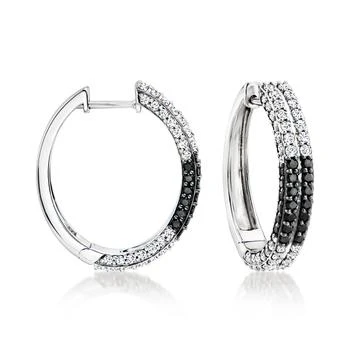 Ross-Simons | Ross-Simons White and Black Diamond Checkered Hoop Earrings in Sterling Silver 7.6折, 独家减免邮费