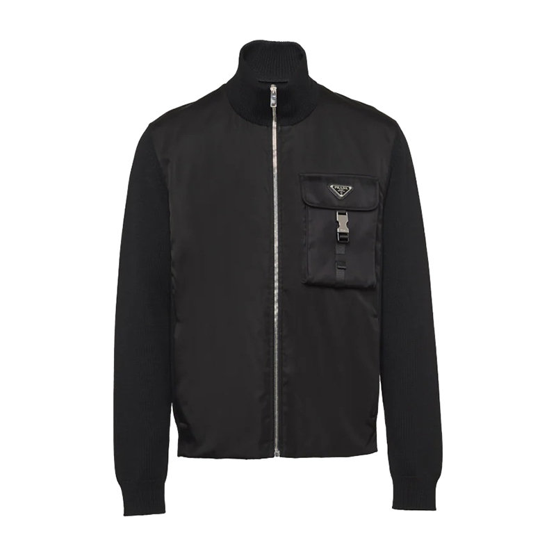Prada | 【预售3-7天】PRADA/普拉达 21年秋冬 男士黑色再生尼龙华达呢和羊毛开衫夹克UMG070_1IKO_F0002_S_211商品图片,8折, 包邮包税