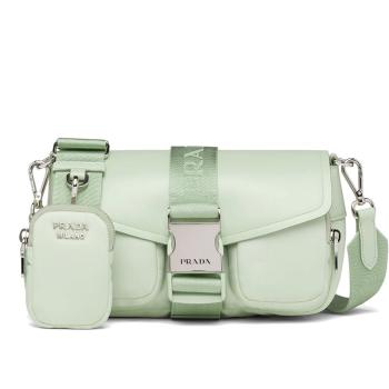 Prada | 【预售3-7天】PRADA/普拉达 2021秋冬 水绿色再生尼龙拼接皮革斜挎单肩包1BD295_789_F0934_V_BFO商品图片,8折, 包邮包税