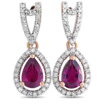 商品14K Rose Gold 0.91 ct Diamond and Garnet Pear Earrings图片