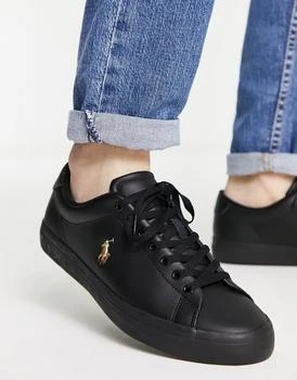 推荐Polo Ralph Lauren leather longwood trainer in black with pony logo商品