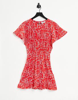 product & Other Stories ecovero cinched waist mini dress in red floral image