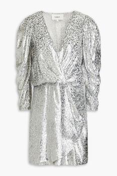 Divina wrap-effect metallic fil coupé chiffon mini dress