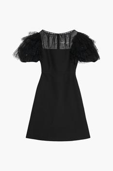 valentino价格, Valentino | Embellished tulle-paneled wool and silk-blend crepe dress商品图片 3折