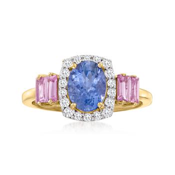 商品Ross-Simons Tanzanite, . Pink Sapphire and . Diamond Ring in 14kt Yellow Gold图片