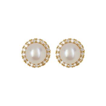 product Adornia Freshwater Pearl Halo Earrings Yellow Gold Vermeil .925 Sterling Silver image