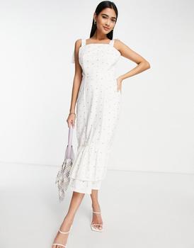 Love Stitch链条包, Never Fully Dressed | Never Fully Dressed Mia rainbow stitch shirred midi dress in white商品图片 