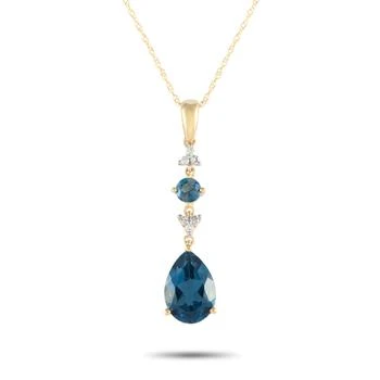 LB Exclusive | 14K Yellow Gold 0.05ct Diamond and Blue Topaz Pendant Necklace D4-16247YBT,商家Premium Outlets,价格¥2431