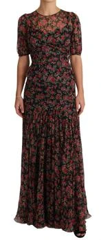 推荐Dolce & Gabbana  Black Floral Roses A-Line Shift Gown Dress商品