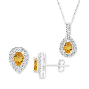 Macy's | 2-Pc. Set Citrine (1-7/8 ct. t.w.) & Lab-Grown White Sapphire (1 ct. t.w.) Teardrop Halo Pendant Necklace & Matching Stud Earrings in Sterling Silver,商家Macy's,价格¥603