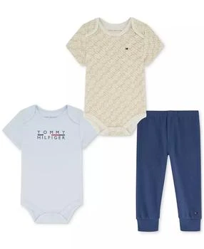 Tommy Hilfiger | Baby Boys Logo-Print Bodysuits & Jogger Pants, 3 Piece Set,商家Macy's,价格¥135