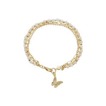 Unwritten | 14K Gold Flash Plated Mother of Pearl Stone Butterfly Triple Strand Bracelet商品图片,3.5折