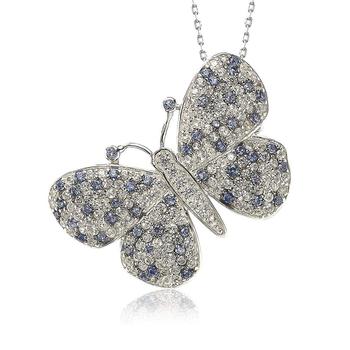 商品Suzy Levian | Suzy Levian Sterling Silver Sapphire & Diamond Accent Butterfly Pendant Brooch,商家Premium Outlets,价格¥2269图片