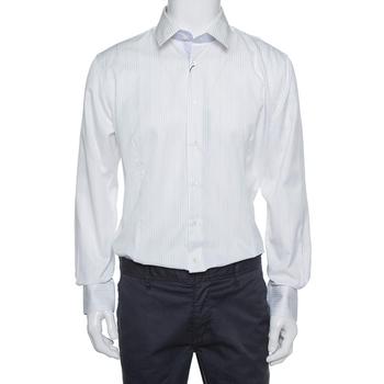 推荐Balmain White Striped Cotton Button Front Slim Fit Two Ply Shirt L商品