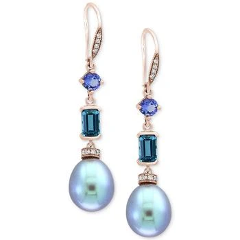 Effy | EFFY® Blue Cultured Freshwater Pearl (12 x 10mm), Multi-Gemstone (1-3/4 ct. t.w.) & Diamond (1/8 ct. t.w.) Drop Earrings in 14k Rose Gold 独家减免邮费