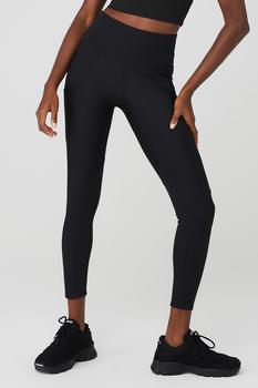 Alo | Ribbed Airlift High-Waist 7/8 Enchanted Legging - Black商品图片,独家减免邮费