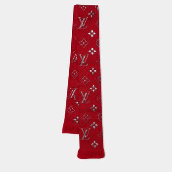 lv丝巾, [二手商品] Louis Vuitton | Louis Vuitton Red Logomania Shine Silk Wool Scarf商品图片 9.7折, 满1件减$100, 满减