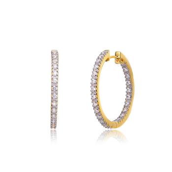 商品Genevive | Sterling Silver White Gold and 14K Gold Plated Cubic Zirconia Hoop Earrings,商家Macy's,价格¥916图片