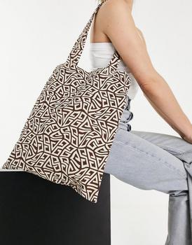 asos包, ASOS | ASOS DESIGN canvas shopper in warped monogram print商品图片 6.5折