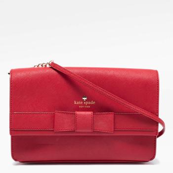 [二手商品] Kate Spade | Kate Spade Red Saffiano Leather Bow Flap Shoulder Bag商品图片,5.2折