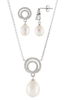 Splendid Pearls | Rhodium Plated Sterling Silver 7-8mm Cultured Freshwater Pearl Earrings & Necklace 3-Piece Set商品图片,