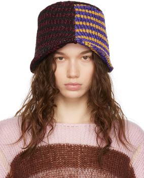 推荐Burgundy Contrast Knit Bucket Hat商品