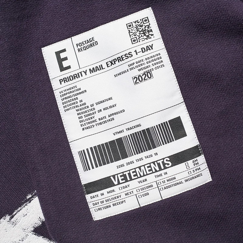 Vetements | VETEMENTS 男士海军蓝色印花棉质连帽卫衣 SS20TR312-NAVY商品图片,独家减免邮费