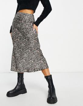 推荐Wednesday's Girl leopard print satin midi skirt in brown商品