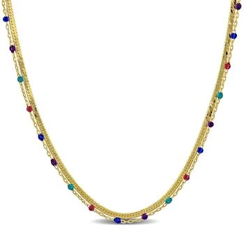 Mimi & Max | Mimi & Max Multi Color Bead Double Strand Herringbone Chain Necklace in Yellow Silver - 15+2 in.,商家Premium Outlets,价格¥428