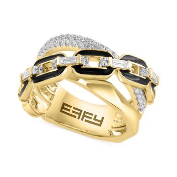商品EFFY® Diamond Baguette & Round Enamel Chain Crossover Statement Ring (3/8 ct. t.w.) in 14k Gold图片