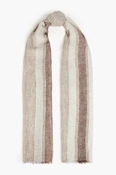 推荐Frayed metallic striped linen-blend gauze scarf商品