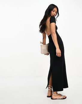 ASOS | ASOS DESIGN soft touch capped sleeve scoop back maxi dress with in black 