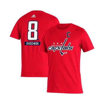 亚历山大王联名阿迪达斯, Adidas | Men's Alexander Ovechkin Red Washington Capitals Captain Patch Name and Number T-shirt商品图片 