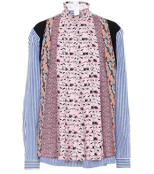 Prada | Printed crêpe and cotton blouse商品图片,