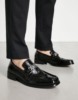 推荐ASOS DESIGN loafer in black faux leather with croc print商品